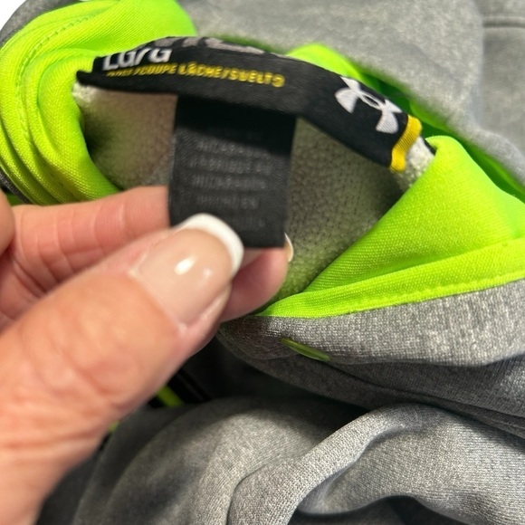 Under Armour Logo Front Gray and Lime Green Hoodie Sz Lrg - Picture 13 of 14
